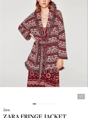 Zara Women's Red Patterned Fringe Jacket size